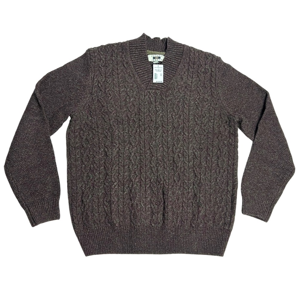 JOSEPH ABBOUD Mens XL Wool Blend Cable Knit Shawl Neck Sweater Burgundy Menswear